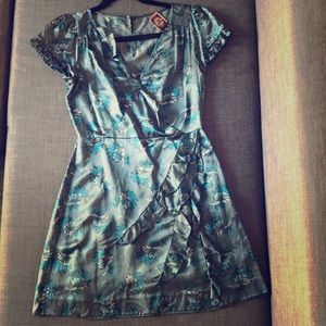 Front Ruffle Silk Dress